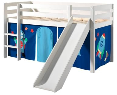 möbelando Spielbett >Pino< in Kiefer massiv weiß lackiert - 210x114x218 (BxHxT)