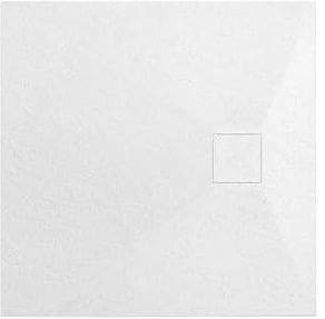 VBChome Duschwanne 90 x 90 x 2,5 cm Weiß Steinstruktur Duschtasse Extra Flach Quadratisch Ablaufgarnitur Abdeckplatte SMC Verbundwerkstoff Universelle Installation Siphon