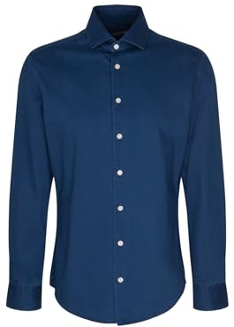 Seidensticker Camicia Casual da Uomo, Slim Fit, Facile da Stirare, Colletto Kent, Maniche Lunghe, 100% Cotone, Blu, 40