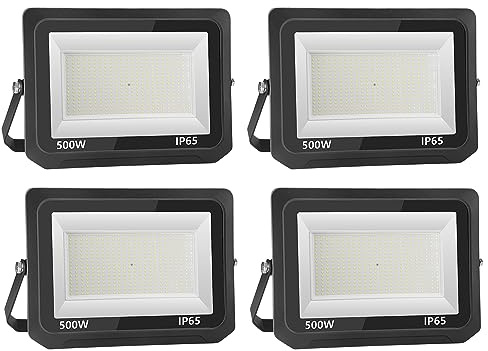 loyal 4 st 500W LED-strålkastare utomhus, 5 0000LM superljus LED utomhusbelysning, 6 000K kall vit LED-strålkastare, IP66 vattentät LED-strålkastare, utomhusbelysning för trädgård, garage