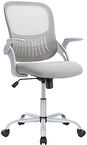 Sweetcrispy Bürostuhl Ergonomisch, Schreibtischstuhl mit Lendenwirbelstütze, Höhenverstellbarkeit Stuhl, Bürostühle mit Armlehne, Office Chair Geeignet für Büro und Schlafzimmer, Grau