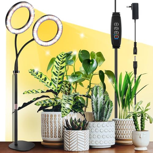 COKOLILA Neueste 168 LED 12V2A Pflanzenlampe LED Vollspektrum, 2 Köpfe Desk 360° verstellbarer flexibler Schlauch Pflanzenlicht,3/9/12 Auto-Timer, 30-63 cm Teleskopstange Grow Light für Zimmerpflanzen