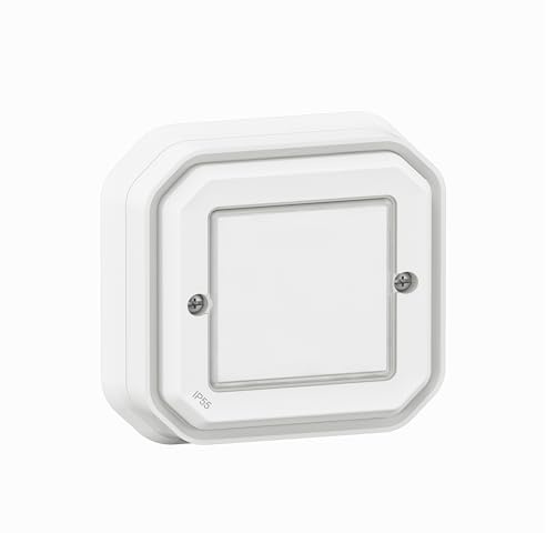 LEGRAND, Plexo New Connected-Feuchtraum-Schalter, Smart-Home, Aufputz-Schalter, An-Aus, batterielos, Home+Control-App, IP55 - IK07 wasser- und stoßfest, Farbe: Weiß, 069884L
