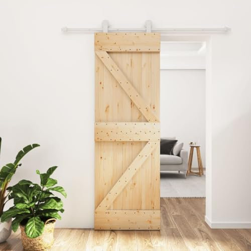 LAPOOH Puerta corredera con herrajes Madera Maciza de Pino 70x210 cm, Puertas Interior, Puertas Correderas Granero - 3203082
