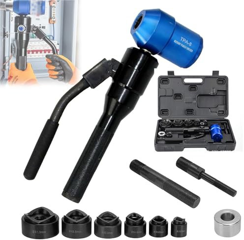 JOSBY Hydraulischer Ausbrech-Lochstanzer, 1/2 bis 2 Zoll Lochschneider-Set für elektrische Leitungen, mit 6 Matrizen, Stanzmatrizen als Zweitschneider, Blech-Universal-Lochöffner, für Verteilerkästen