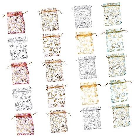 COLLBATH Sacchetti in Organza a Cuore Coulisse per Confetti e Regali 100pezzi per Matrimoni e Feste Colore Casuale