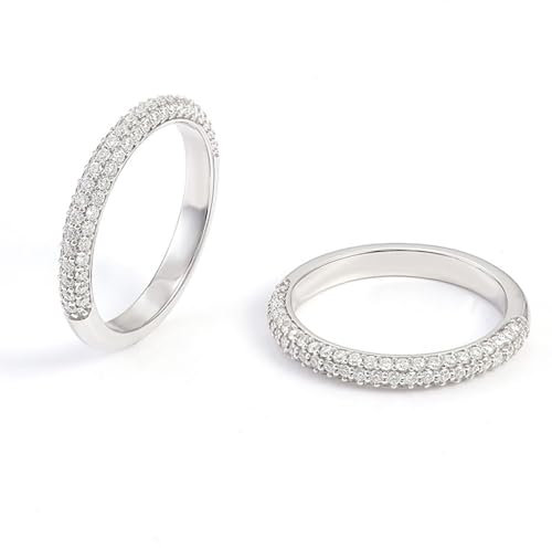 Skcess Platin Verlobungsring Weiß Moissanit Runden, Zierlicher Ring mit Luxuriösem, Stapelbarem Moissanit Ring Damen Größe 45 (14.3)