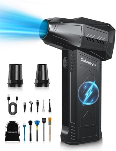 Solareye Soplador de Aire Comprimido de 3 Velocidades Ajustables, Air Duster de 180,000 RPM para Limpieza de PC, Soprador Air Portátil Inalámbrico y Recargable para Automóvil, Sofá.