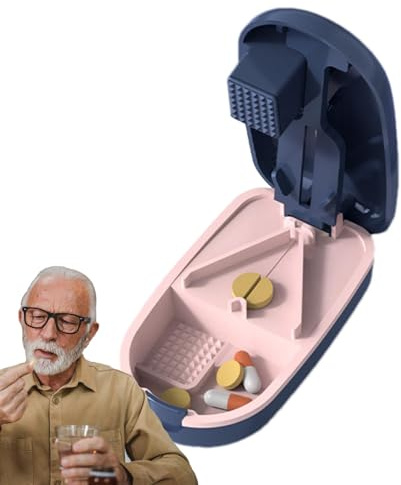 Cortador de pastillas pequeño, divisor de cortador de pastillas con | dispensador | Organizador triturador de tabletas pequeño | Dispensador de pastillas con divisor para ancianos, mascotas, adul