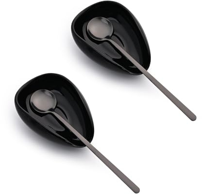 Koythin Lot de 2 repose-cuillères en céramique avec cuillère à café, décoration de cuisine minimaliste pour agitateur, mini accessoires de bar à café avec cuillères noires pour le thé de l'après-midi