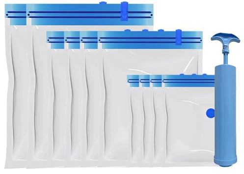 Travel Vacuum Bags - Vacuum Sealed Blanket Bags, Airtight Compression Bags | 10 Pieces Vacuum Bags for Storing Clothes in Down with Air Pump, Bag