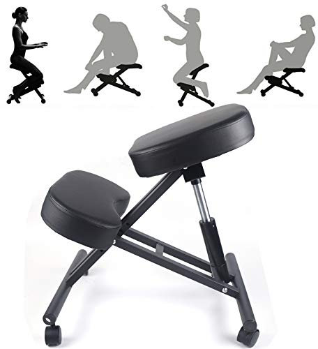 Kniestuhl, Kniehocker, Kniestuhl Ergonomisch mit 4 Universellen Räder, Kneeling Desk Chair, Einstellbare Höhe, Tragfähigkeit 100kg, Korrigiert Schlechte Sitzhaltungen, Entlastet Rücken und Beine