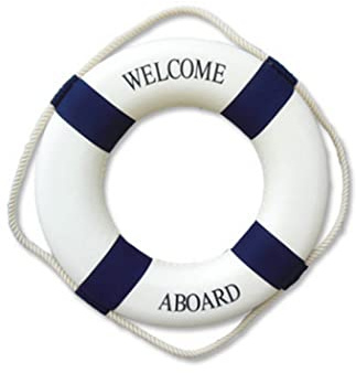 Veesper 1 Pack Life Ring Nautical Home Decor, Welcome Aboard Foam Wall Hanging Life Preserver Ring Mediterranean-Style Life Ring Wall Decor Home Decoration - Blue