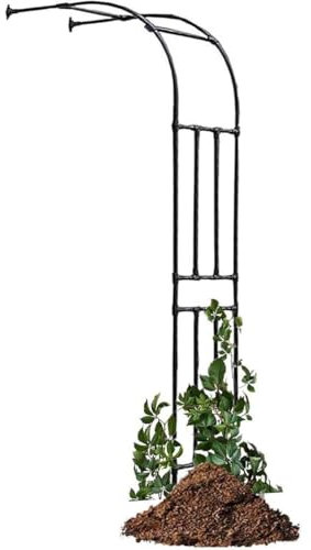 Metall-Gartenbogen mit Pflanzenstütze, schwarz, halber Torbogen, Rankgitter für Kletterrosen, Reben, einfach zu montieren, 220 x 240 cm, weißes Gestell im Lieferumfang enthalten