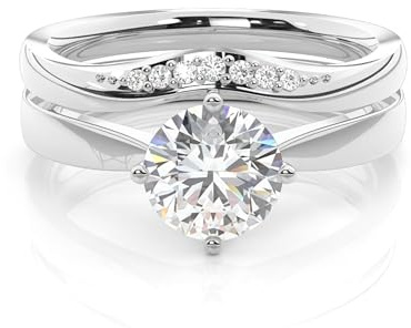 Verlobungsring Damen 925 Sterling Silber/9K/14K/18K Gold Verlobungsrine 1.049-3.049 Karat Rundschliff 5A Zirkonia/Moissanit/Laborgezüchteter Diamant Ring Set Eheringe Personalisierte Ringe-W