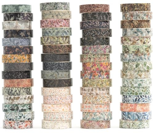YUBX 60 rullar blommor washi tejp set kreativa blad mönster tunn maskeringstejp dekorativa band för konst, gör-det-själv-hantverk, bullet journals, planerare, scrapbooking, förpackning (höst)