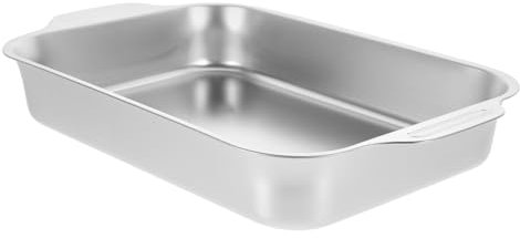 Cabilock Stainless Steel Roasting Pan Rectangular Baking Tray Thickened 37x22x5.3cm Silver Catering Pan Compatible Induction Cookers Hotel Cooking Tray