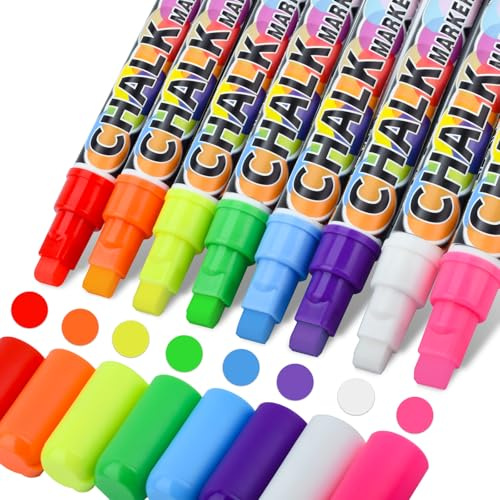 swihorab kritpennor kritmarkör för tavla, 8 färger whiteboard markers för fönster, tvättbar, 10 mm vändbar spets, färgglada fönsterpennor flytande krita neon krita penna för glas