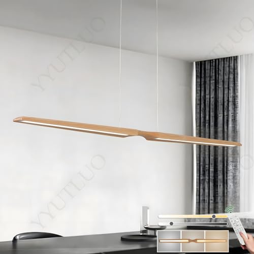 YYUTLUO Speziell Linearer Esstisch-Kronleuchter Aus Holz, Stufenloses Dimmen Mit Fernbedienung, 2 Lichtquellen, Höhenverstellbar, Modernes Und Einfaches Wohnzimmer, Büro, Esszimmer (L120 x H150 cm)