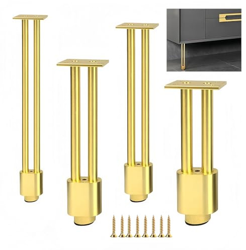 KMERCE Möbelfüße aus Aluminiumlegierung - Ersatzfüße aus Metall für Tisch, Schrank, Badezimmermöbel, Sofa, Bett - Solide und langlebige Halterung (Gold, 20 cm)