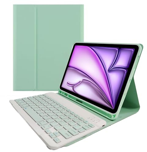 Funda con Teclado para iPad Air 6 de 11 Pulgadas 2024, iPad Air 5.ª/4.ª Generación 2022/2020 de 10,9 Pulgadas, Contener Ñ, Funda para Teclado Desmontable con Portalápices,Verde