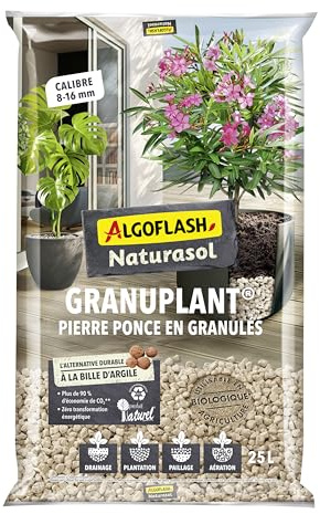 Algoflash Naturasol Granuplant Granulés de Drainage et de Plantation - Pierre Ponce 100% Naturelle - Alternative Durable à la Bille d’Argile - 25 L