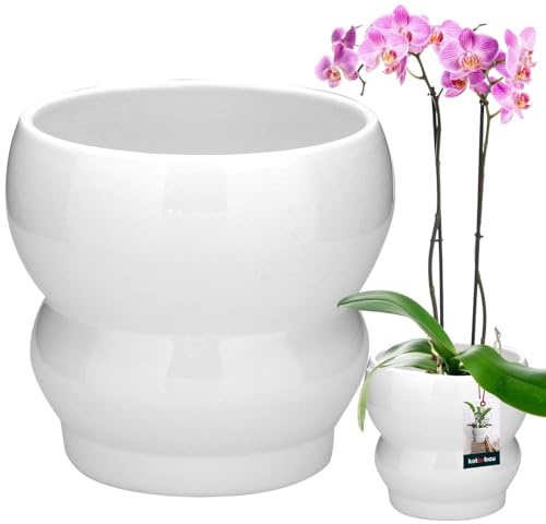 KOTARBAU® Blumenübertopf Keramik glasiert Blumentopf Weiß ⌀ 11,5 cm | H 13 cm Übertöpfe für Zimmerpflanzen Blumentopf weiß Pflanzkübel Blumenkübel Blumenübertöpfe