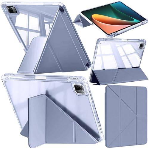 A-BEAUTY Funda para Xiaomi Pad 5/5 Pro 11 Pulgadas 2021 Gris Azul | con Portalápiz, Carcasa Delgada con Soporte Multiángulo, Trasera Transparente, Auto-Sueño/Estela