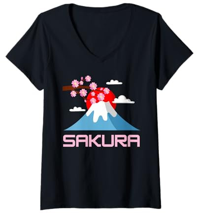 Mujer Linda flor de cerezo japonesa Sakura Camiseta Cuello V