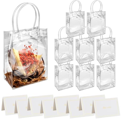 Wiederverwendbare Tragetaschen aus PVC,8 Stück Klare Geschenktüte mit Griffen,Strapazierfähig Einzelhandelswaren-Geschenktüten Ideal für Geburtstag,Weihnachten,Party-Geschenke （17×23×7cm）
