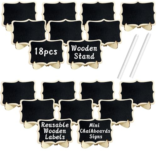 18 Pcs Mini Chalkboards Signs with Easel Stand Mini Wooden Chalkboard Signs | with 2 Chalk Markers Small Rectangle Chalkboards Blackboard for Food Labels Wedding Signs Place Cards Event Decorations