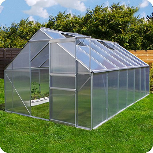 Aluminium Gewächshaus 250x190 cm - 4,75 m² mit Fundament - 6mm Verglasung, Silber, Garten Pflanzenhaus 7,58m³ Alu Treibhaus Tomatenhaus (250x430 - Silber)