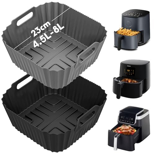 2 Stück Airfryer Silikonform 23CM, Heissluftfritteuse Zubehör Wiederverwendbar anstelle Backpapier Air Fryer Silikon Einsatz für Cosori, Philips, Tefal, Ninja