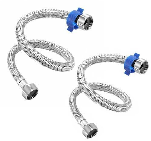 HYMC 2 Pcs 30CM Flexible Hose Pipes, 1/2 x 1/2 BSP Braided Flexible Tap Connectors, Stainless Steel Flexi Pipes Hoses for Kitchen Sink Bathroom Basin Toilet Taps Plumbing Fittings