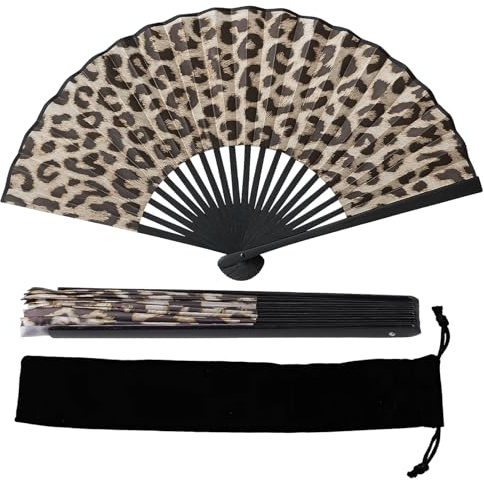 YSFVNP 2PCS Rave Fan, Jungle Leopard Fans, Hand Fan Folding for Dance Events, Portable Design, Loud Clack Sound and Vibrant Leopard Pattern