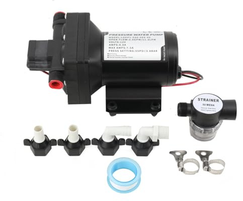 Mreryyse Pompe A Eau 12V, Pompe à eau pour camping-car, Pompe à Membrane deau 3.0 gpm, Pompe de Suralimentation 55PSI /3.8bar pour Camping - Car/Caravane/Bateau