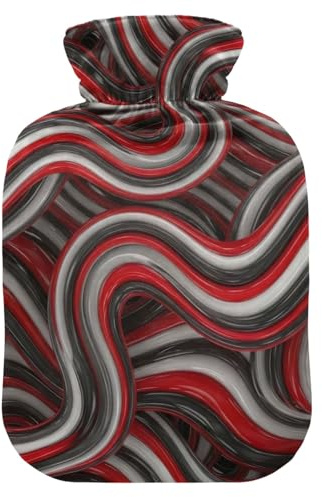 Wave Stripes - Botellas de agua caliente rojas con funda de terciopelo, bolsa de agua caliente para calambres menstruales, tamaño pequeño