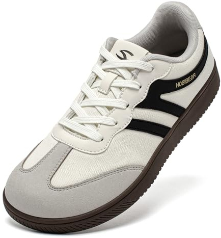 HOBIBEAR Retro-stil sneakers för dam och herr: Lätt fritidssko med anatomisk tåbox för komfort hela dagen, beige svart, 41 EU