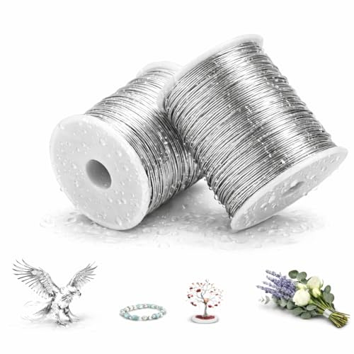 SGYKJ 2-rulle 304 rostfritt stål pysseltråd 100 m x 0,5 mm, silverfärger böjbar, vattentät rostfri, perfekt som silvertråd för pyssel för pärlor, trådlindning, figurer, dekoration och bindningar