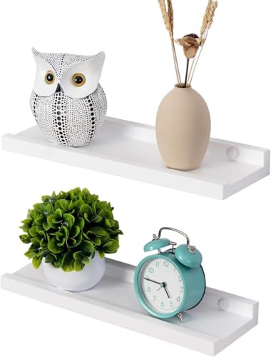 Gieanoo Weiß Schweberegal Holz 30CM 2er-Set Bilderleiste Weiss Massiveholz Regal | Weiß kleines Schweberegal Weiss Bücherregal Wand für Fotorahmen und Dekos für Schlafzimmer, Küche, Arbeitszimmer