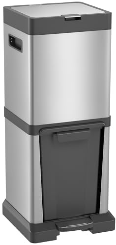 HOMCOM Mülleimer 20+14L 2 Fächer Deckel Fußpedal Silber 32,5x31,5x78 cm