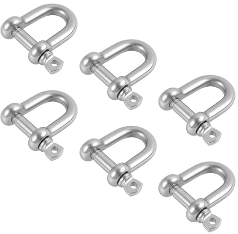 6PCS M8 Grilletes de Anillo D de Acero Inoxidable 304, Grilletes de Resistencia Anticorrosión y Antioxidación, Conexión Segura para Cadenas, Cuerdas y Carga Pesada para Interior y Exterior