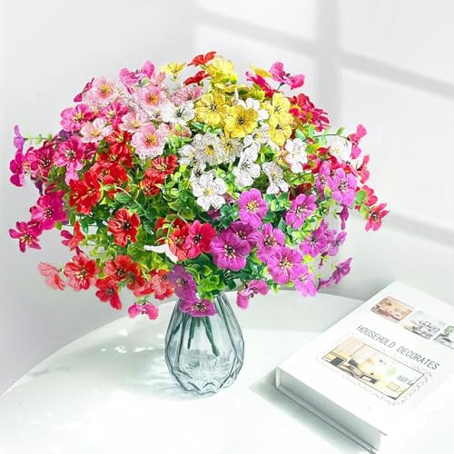 Ruiuzioong Flores artificiales, violeta, 6 unidades, flores artificiales, verdes, resistentes a los rayos UV, arbustos, flores bocas, interiores y exteriores, para casa, jardín, novia, boda, fiesta