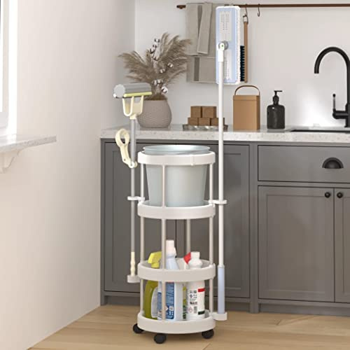 Carrito de limpieza con marco de aluminio, cesta de almacenamiento, 34 x 75 cm, 4 ruedas, organizador para cocina, baño, oficina, garaje, caja de almacenamiento estable con organizador y espacio de