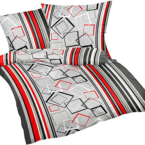 Heubergshop 2-teilige Seersucker Bettwäsche 155x220cm und 80x80cm - Modern Neutral Karo - 100% Baumwolle, Übergröße (305/6)