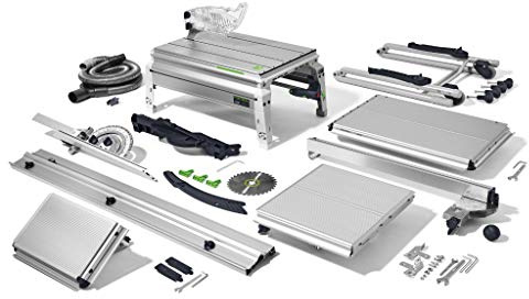 Festool Tischzugsäge CS 50 EBG-Set PRECISIO Unterflurzug-Kreissäge | 1200 W Säge mit Winkelanschlag, Längsanschlag, Schiebetisch, Klappbeinen, Absaug-Set und Transportrollen für mobilen Einsatz
