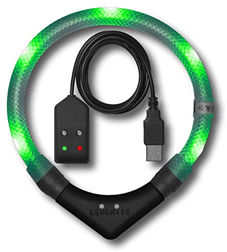 LEUCHTIE® Easy Charge Leuchthalsband Hund aufladbar, wasserdichtes LED Halsband, Leuchtband für Hunde 25 h Leuchtdauer, extrem hell, grün Größe 50