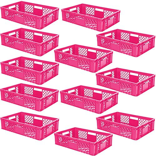 BRB 12x Eurobehälter/Stapelkorb durchbrochen, PE-HD, Industriequalität, lebensmittelecht, LxBxH 600x400x150 mm, pink