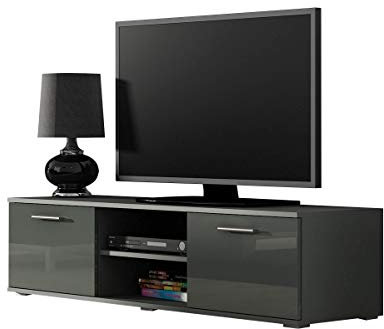 Tv Schrank SOHO 140, Lowboard, Unterschrank, 2 Türiger (Grau/Grau Hochglanz)