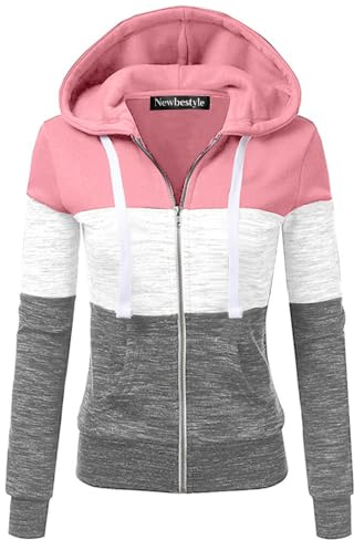Newbestyle Jacke Damen Sweatjacke Hoodie Sweatshirt Pullover Oberteile Kapuzenpullover,Pink,M